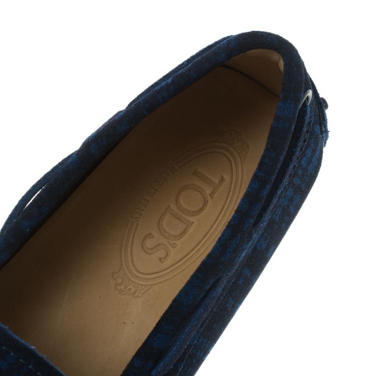 Pre Owned Tod's Blue Printed Suede Bow Loafers Size 41.5
