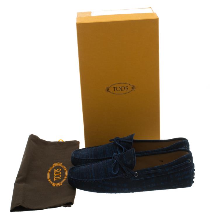 Pre Owned Tod's Blue Printed Suede Bow Loafers Size 41.5