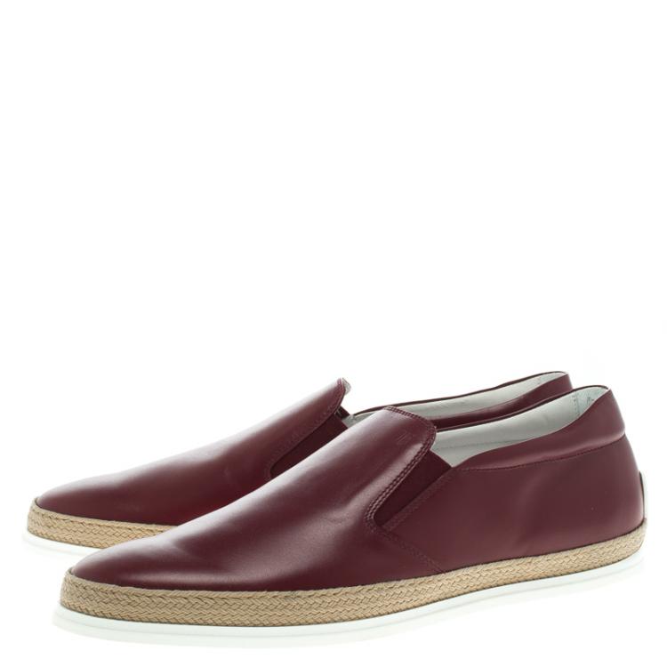Pre Owned Tod's Burgundy Leather Espadrille Slip-On Sneakers Size 43