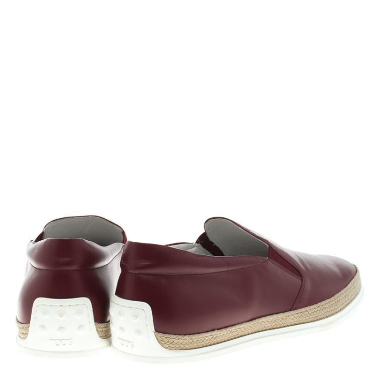 Pre Owned Tod's Burgundy Leather Espadrille Slip-On Sneakers Size 43