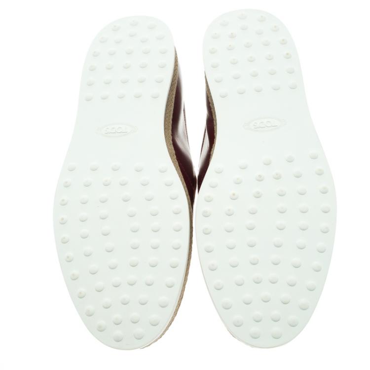 Pre Owned Tod's Burgundy Leather Espadrille Slip-On Sneakers Size 43
