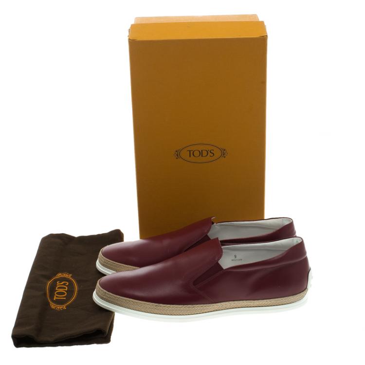 Pre Owned Tod's Burgundy Leather Espadrille Slip-On Sneakers Size 43