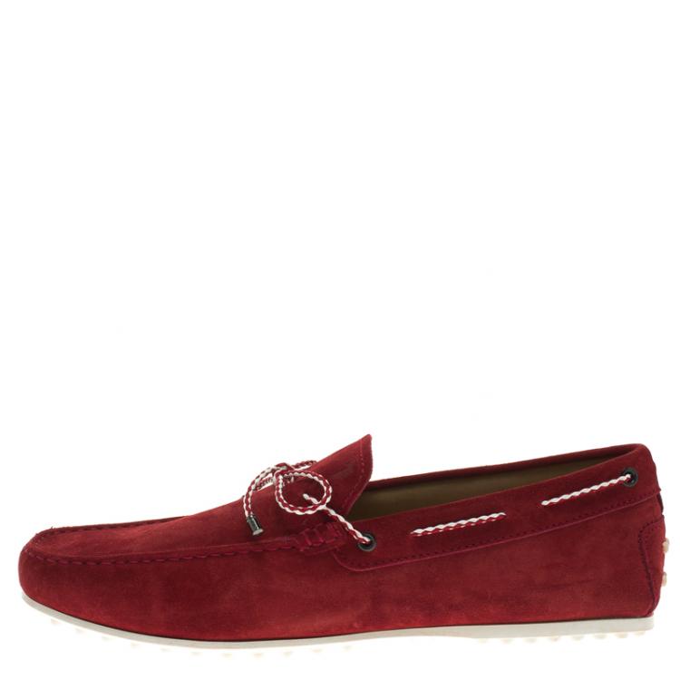 Pre Owned Tod's Red Suede Scooby Doo Bow Loafers Size 43