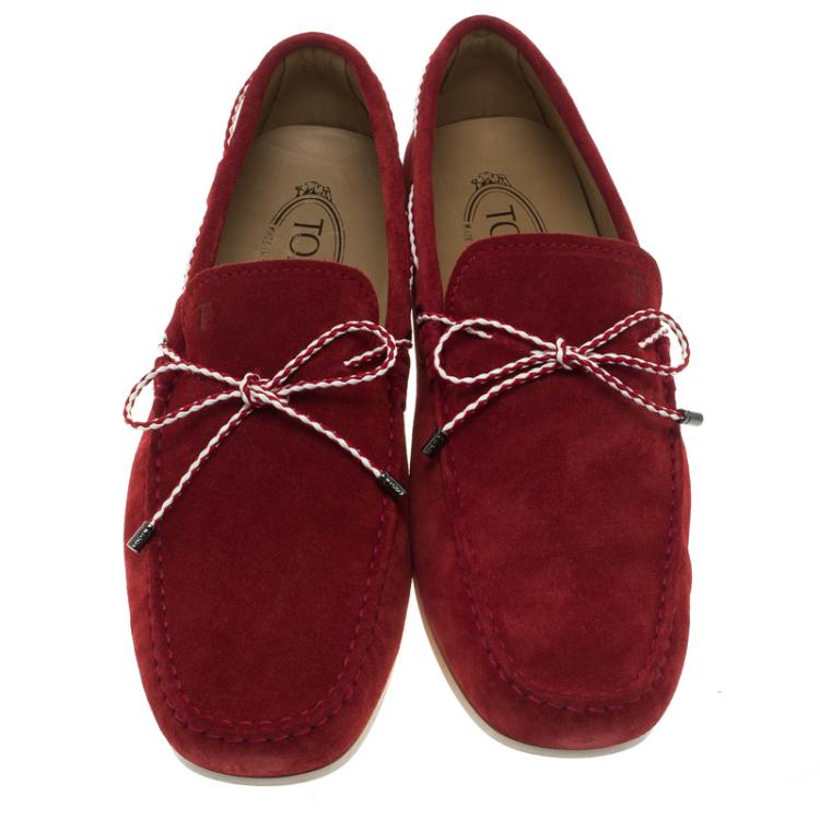 Pre Owned Tod's Red Suede Scooby Doo Bow Loafers Size 43