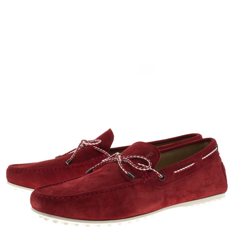 Pre Owned Tod's Red Suede Scooby Doo Bow Loafers Size 43