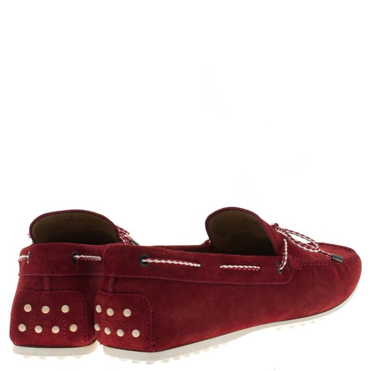 Pre Owned Tod's Red Suede Scooby Doo Bow Loafers Size 43