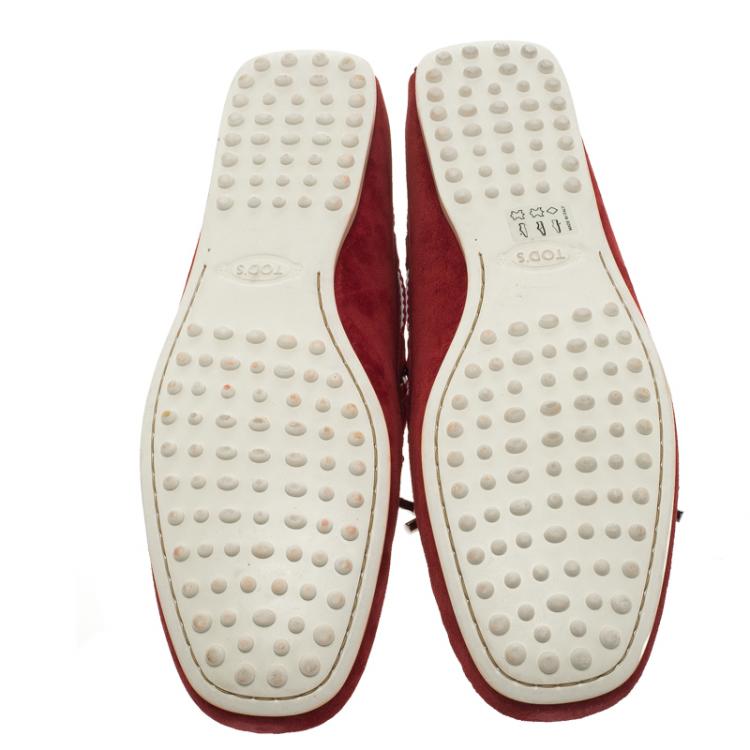 Pre Owned Tod's Red Suede Scooby Doo Bow Loafers Size 43