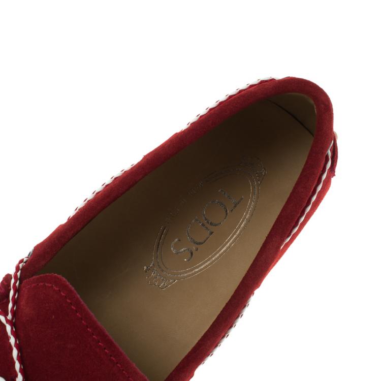 Pre Owned Tod's Red Suede Scooby Doo Bow Loafers Size 43