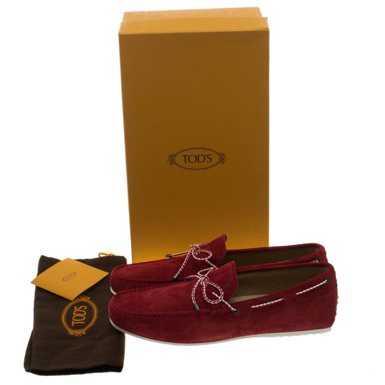 Pre Owned Tod's Red Suede Scooby Doo Bow Loafers Size 43