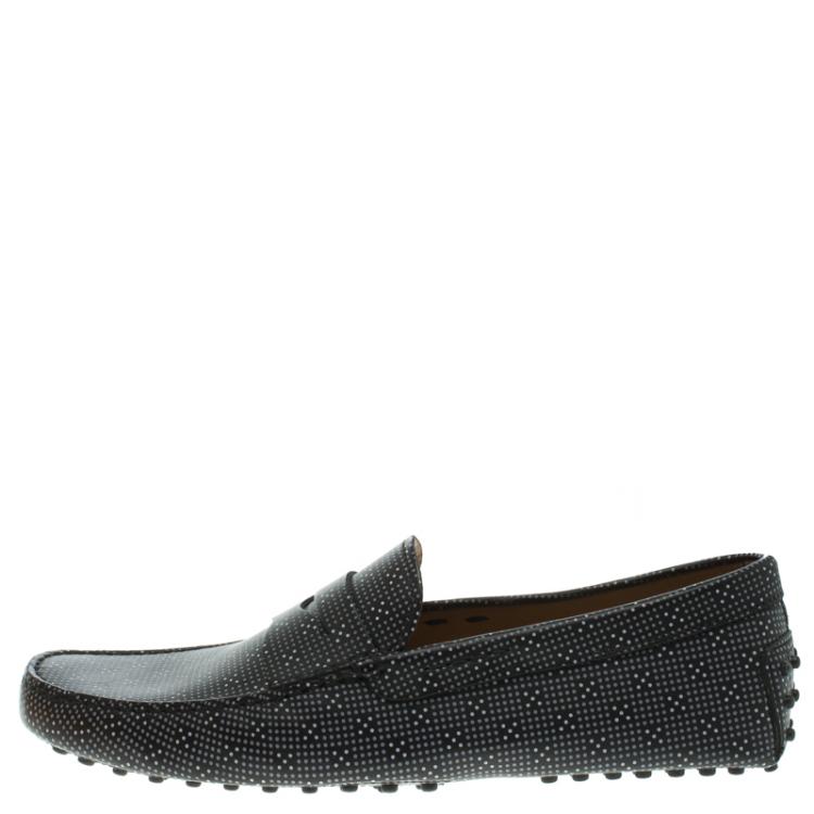 مملوكة مسبقًا Tod's Black Printed Leather Loafers Size 44.5