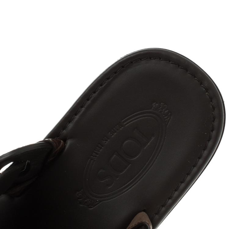 Pre Owned Tod's Brown Croc Embossed Leather Sandals Size 41.5