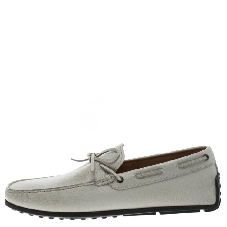 Pre Owned Tod's Off-White Leather Bow Loafers Size 42