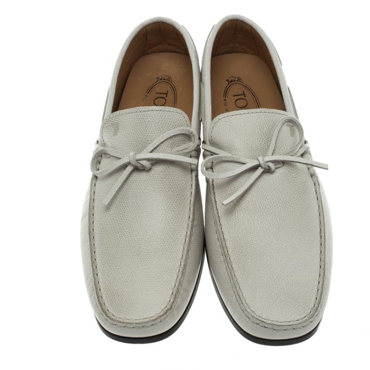Pre Owned Tod's Off-White Leather Bow Loafers Size 42