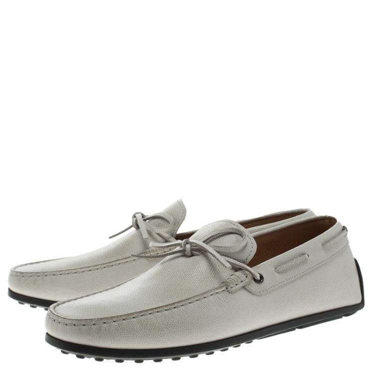 Pre Owned Tod's Off-White Leather Bow Loafers Size 42