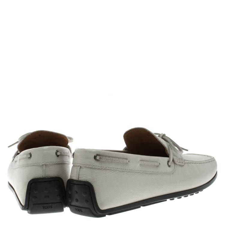 Pre Owned Tod's Off-White Leather Bow Loafers Size 42