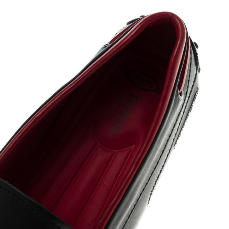 مملوكة مسبقًا Tod's for Ferrari Black and Red Leather Bow Loafers Size 43