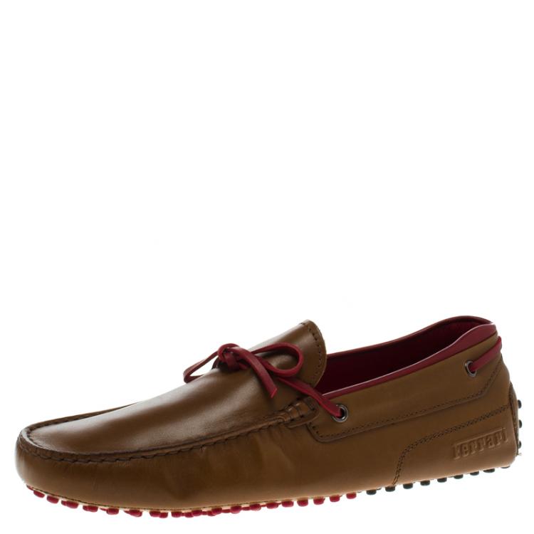 Pre Owned Tod's For Ferrari Brown Leather Bow Loafers Size 42