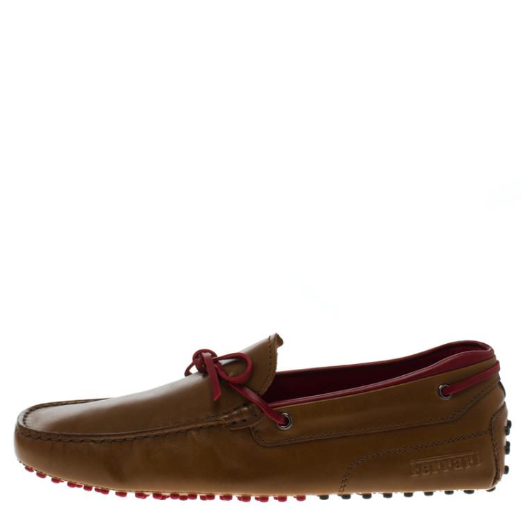 Pre Owned Tod's For Ferrari Brown Leather Bow Loafers Size 42