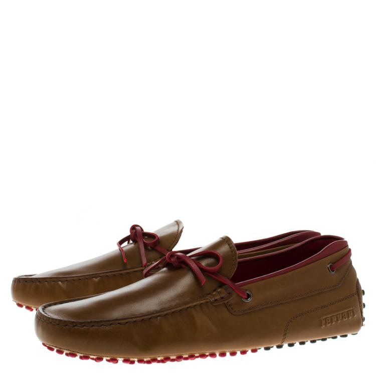 Pre Owned Tod's For Ferrari Brown Leather Bow Loafers Size 42