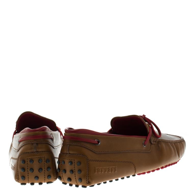 Pre Owned Tod's For Ferrari Brown Leather Bow Loafers Size 42
