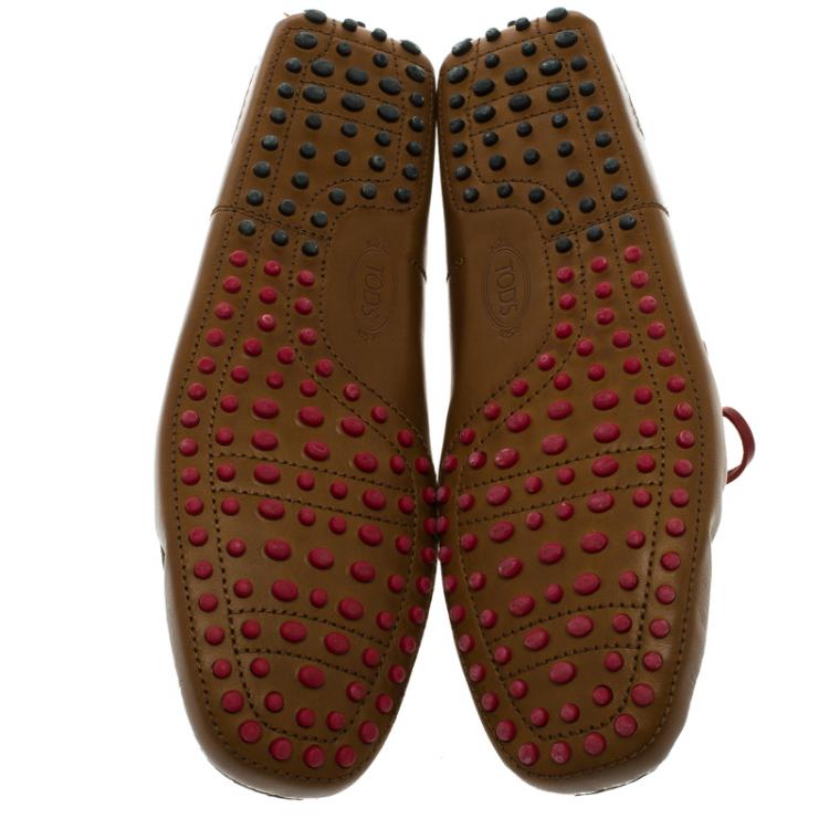 Pre Owned Tod's For Ferrari Brown Leather Bow Loafers Size 42