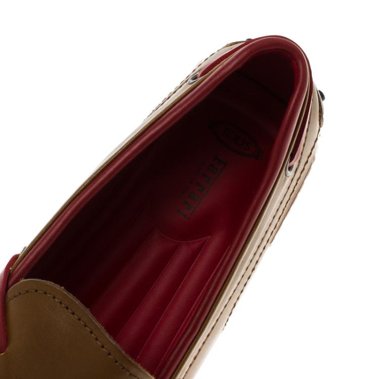 Pre Owned Tod's For Ferrari Brown Leather Bow Loafers Size 42