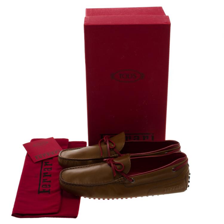 Pre Owned Tod's For Ferrari Brown Leather Bow Loafers Size 42