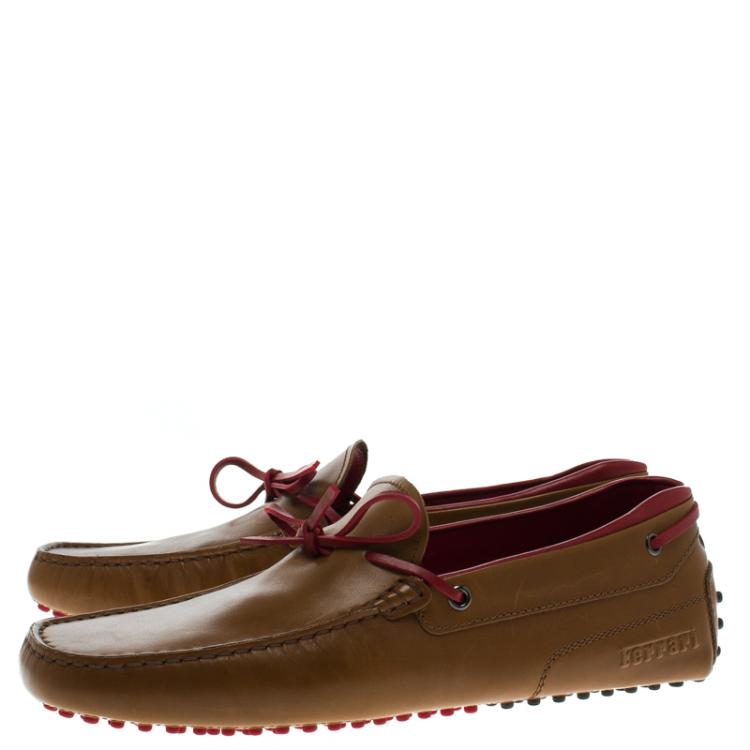 Pre Owned Tod's For Ferrari Brown Leather Bow Loafers Size 42.5