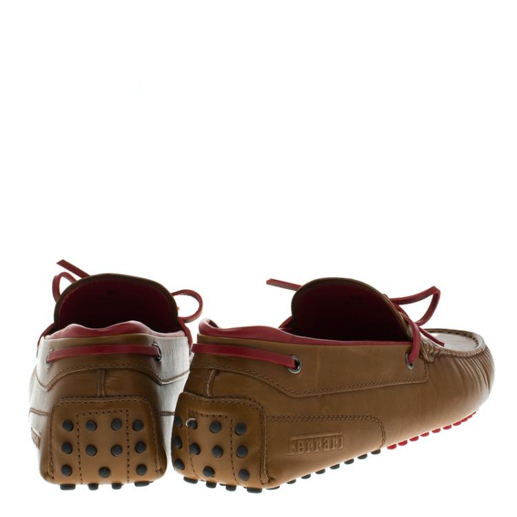Pre Owned Tod's For Ferrari Brown Leather Bow Loafers Size 42.5