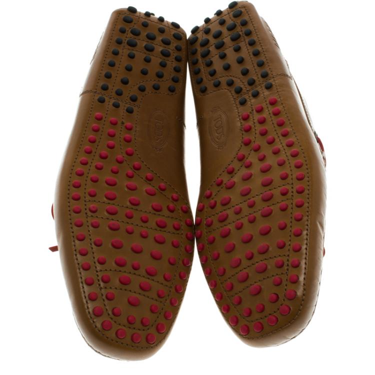 Pre Owned Tod's For Ferrari Brown Leather Bow Loafers Size 42.5