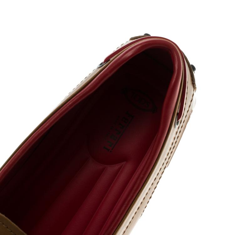 Pre Owned Tod's For Ferrari Brown Leather Bow Loafers Size 42.5
