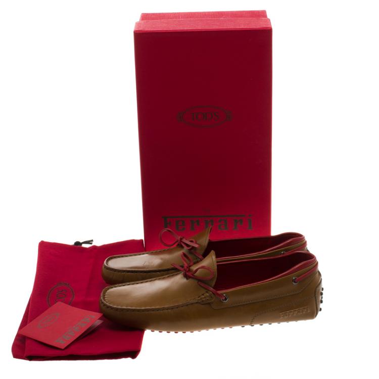 Pre Owned Tod's For Ferrari Brown Leather Bow Loafers Size 42.5