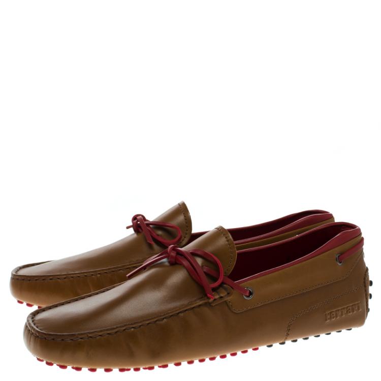 Pre Owned Tod's For Ferrari Brown Leather Bow Loafers Size 44.5