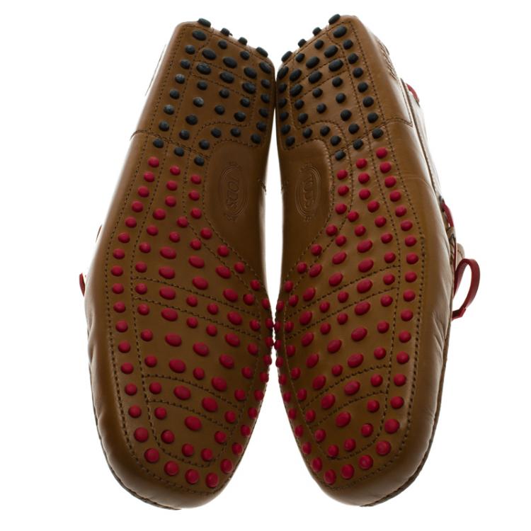 Pre Owned Tod's For Ferrari Brown Leather Bow Loafers Size 44.5