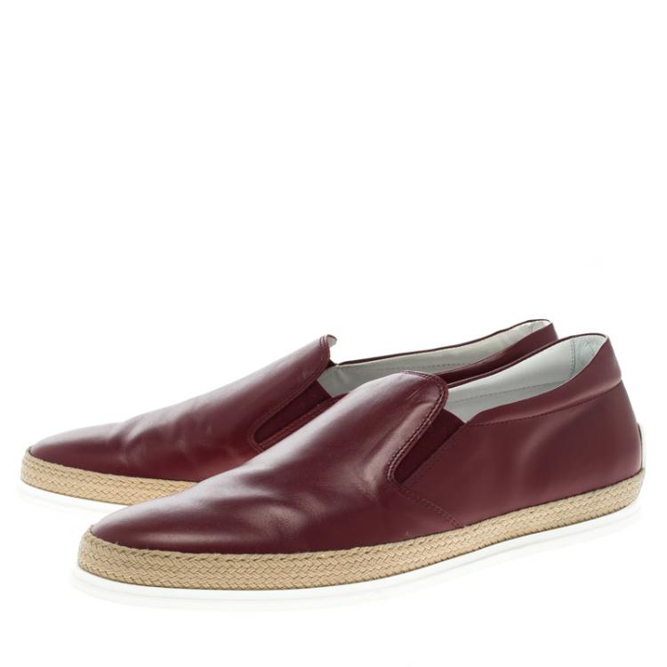 Pre Owned Tod's Burgundy Leather Espadrille Slip On Sneakers Size 42.5