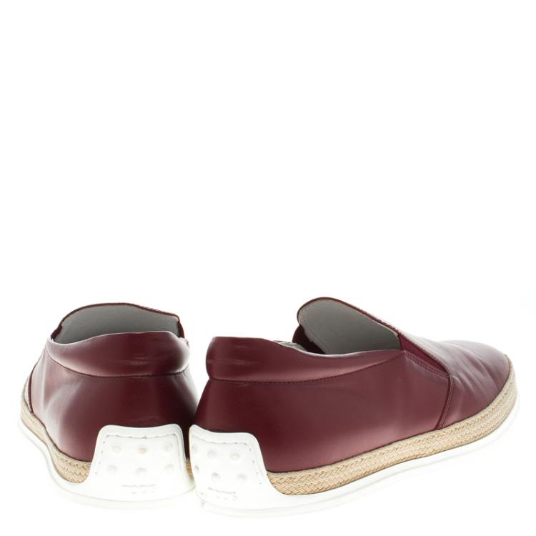 Pre Owned Tod's Burgundy Leather Espadrille Slip On Sneakers Size 42.5