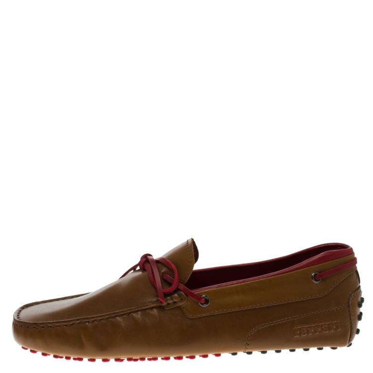 Pre Owned Tod's For Ferrari Brown Leather Bow Loafers Size 43