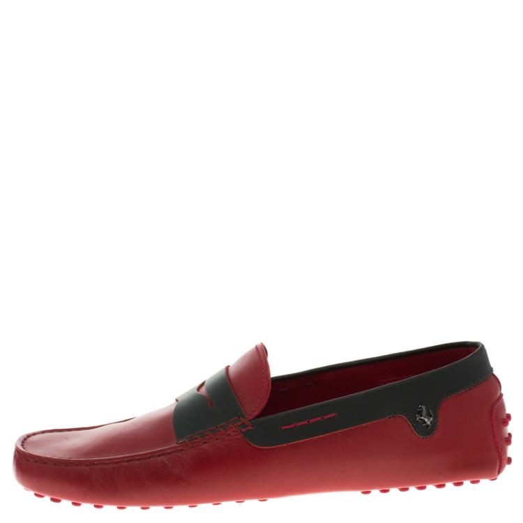 مملوكة مسبقًا Tod's for Ferrari Red and Black Leather Penny Loafers Size 44