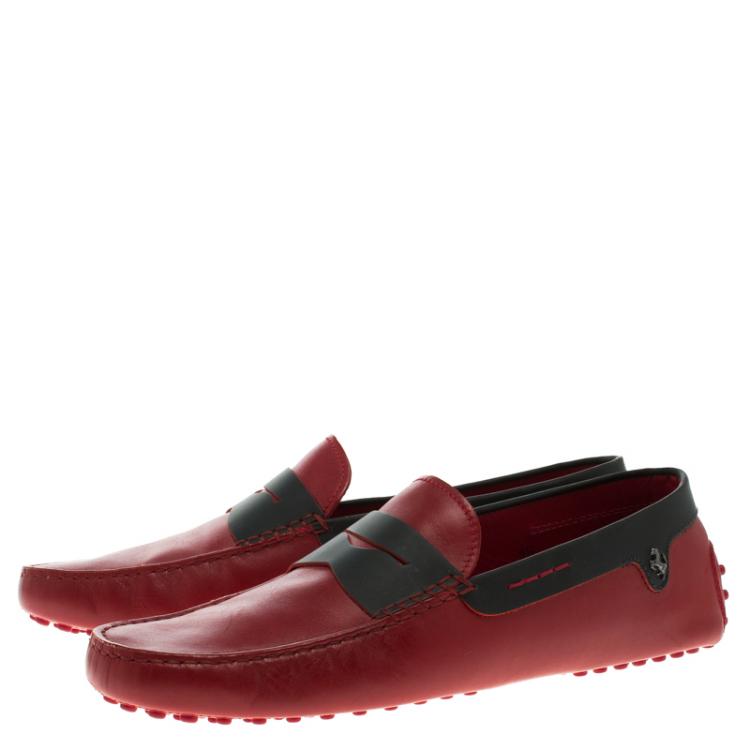 مملوكة مسبقًا Tod's for Ferrari Red and Black Leather Penny Loafers Size 44