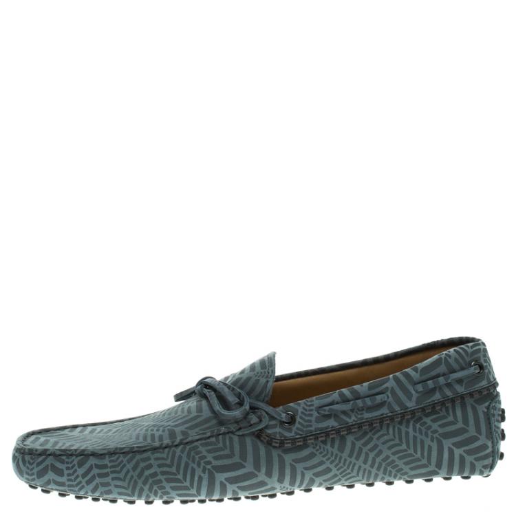 Pre Owned Tod's Grey Printed Leather Bow Loafers Size 44