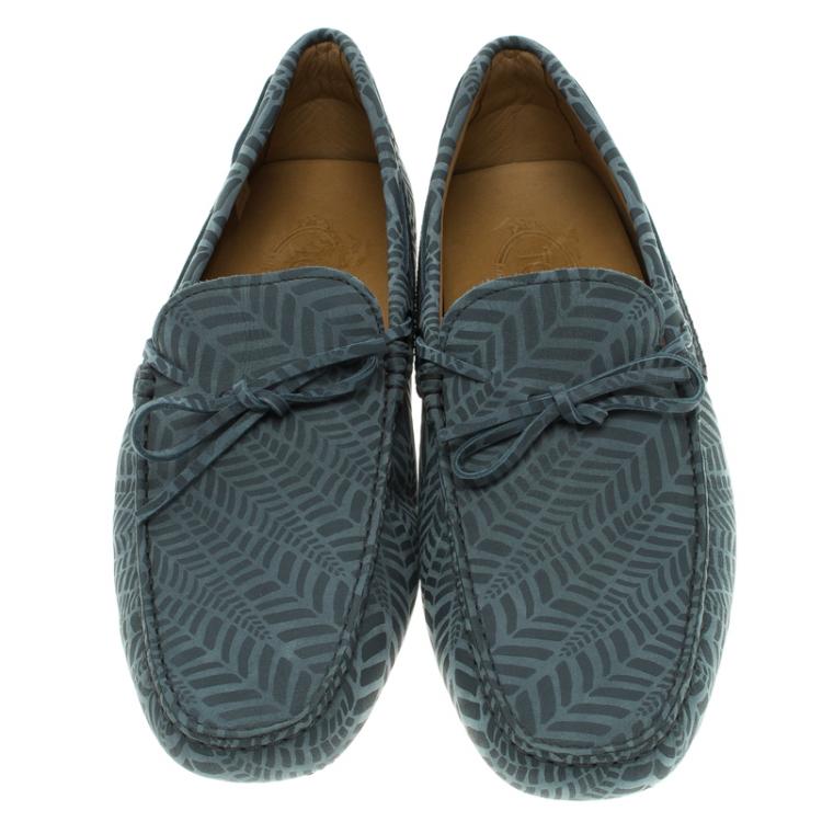 Pre Owned Tod's Grey Printed Leather Bow Loafers Size 44