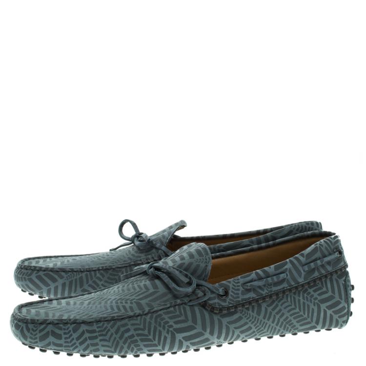 Pre Owned Tod's Grey Printed Leather Bow Loafers Size 44