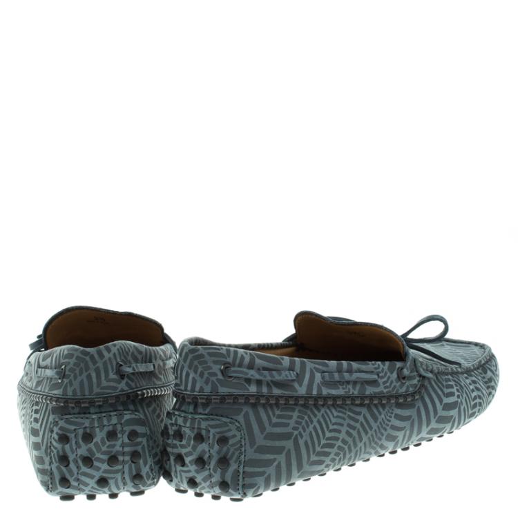 Pre Owned Tod's Grey Printed Leather Bow Loafers Size 44