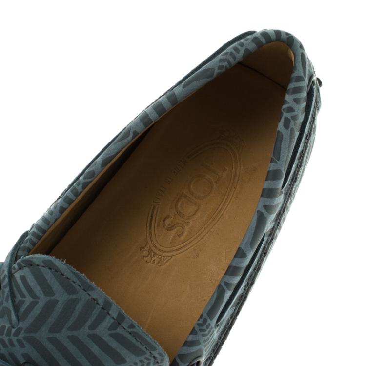Pre Owned Tod's Grey Printed Leather Bow Loafers Size 44