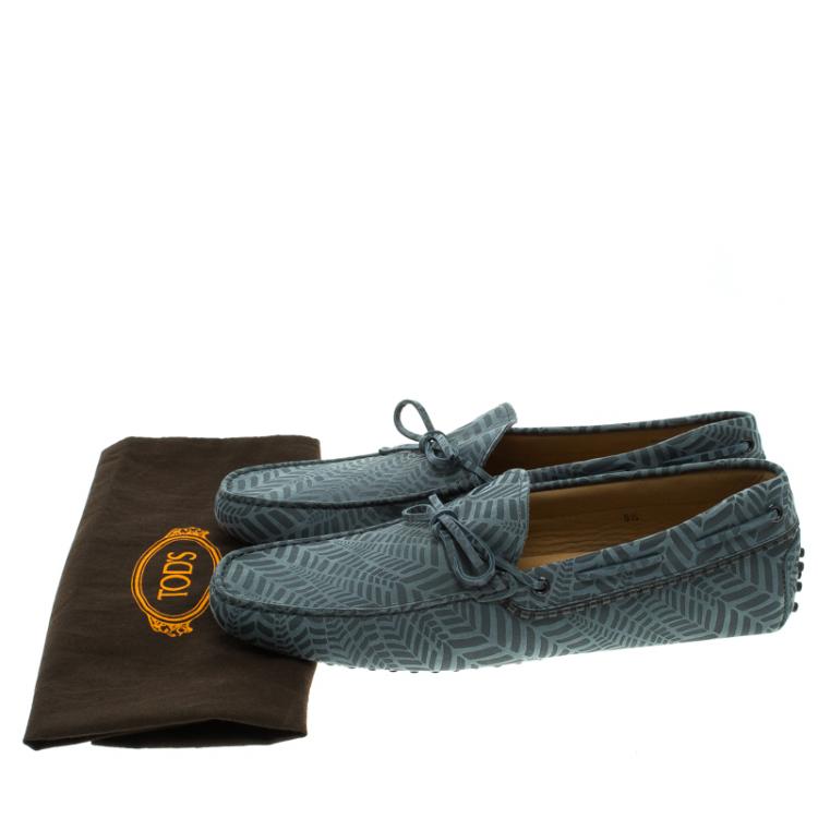 Pre Owned Tod's Grey Printed Leather Bow Loafers Size 44