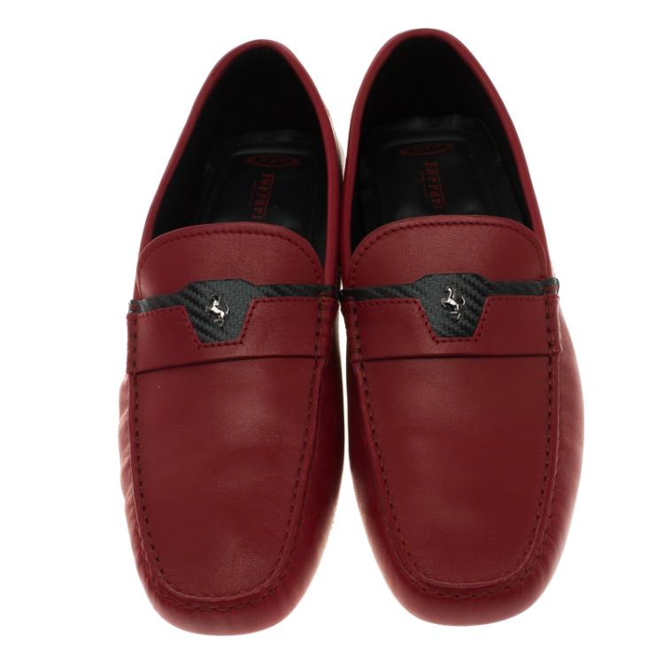 Pre Owned Tod's for Ferrari Red Leather Loafers Size 42.5