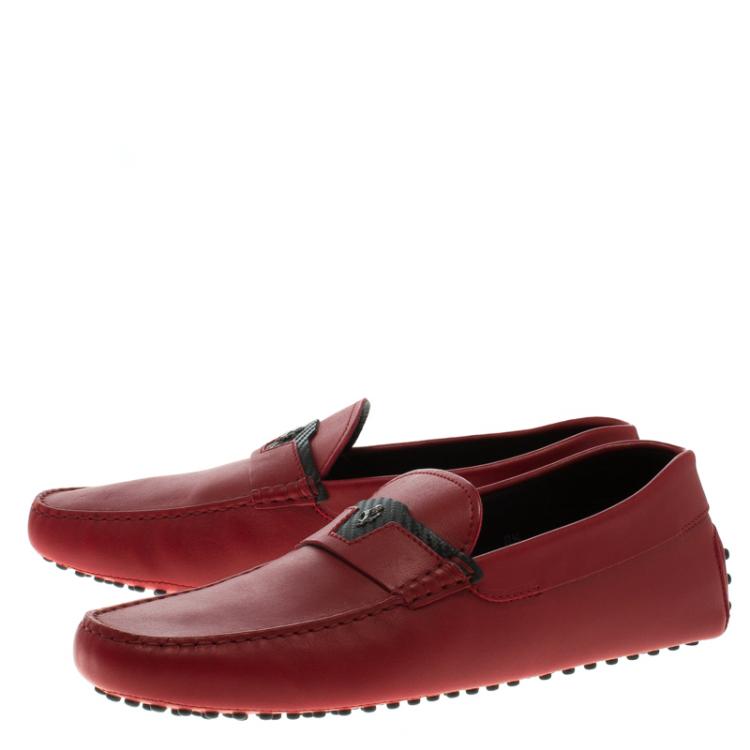 Pre Owned Tod's for Ferrari Red Leather Loafers Size 42.5