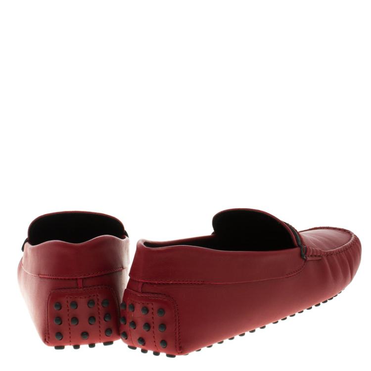 Pre Owned Tod's for Ferrari Red Leather Loafers Size 42.5