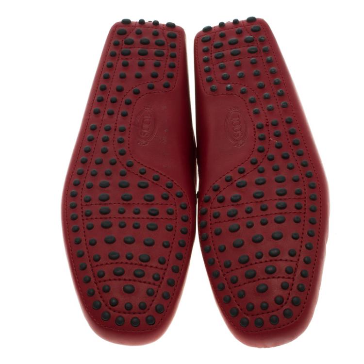 Pre Owned Tod's for Ferrari Red Leather Loafers Size 42.5