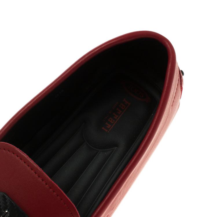 Pre Owned Tod's for Ferrari Red Leather Loafers Size 42.5